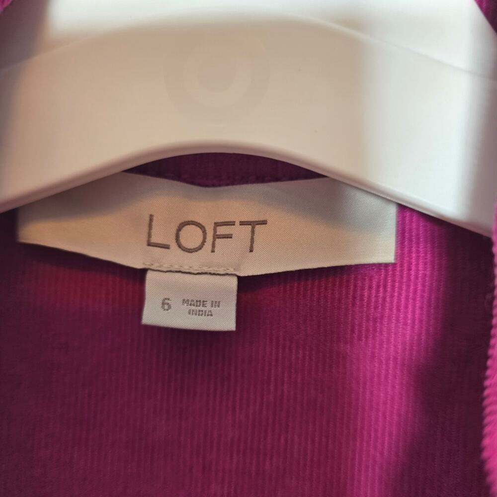 Loft Pink Magenta Corduroy Snap Front Midi Shirt Dress Size 6 - Picture 4 of 7